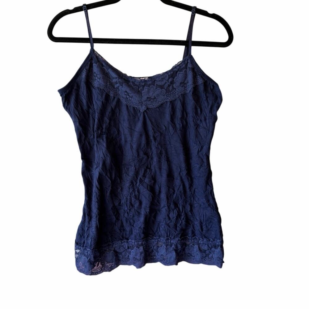 Vintage Y2K Maurice Lace Detail Tank Top Navy Blue Size L Boho Grunge